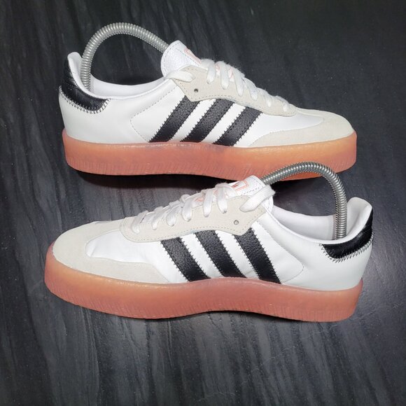 Adidas Samba Sambae Women's Cloud White/Core Black/Semi Coral Gum Sole Sneakers - Picture 3 of 16